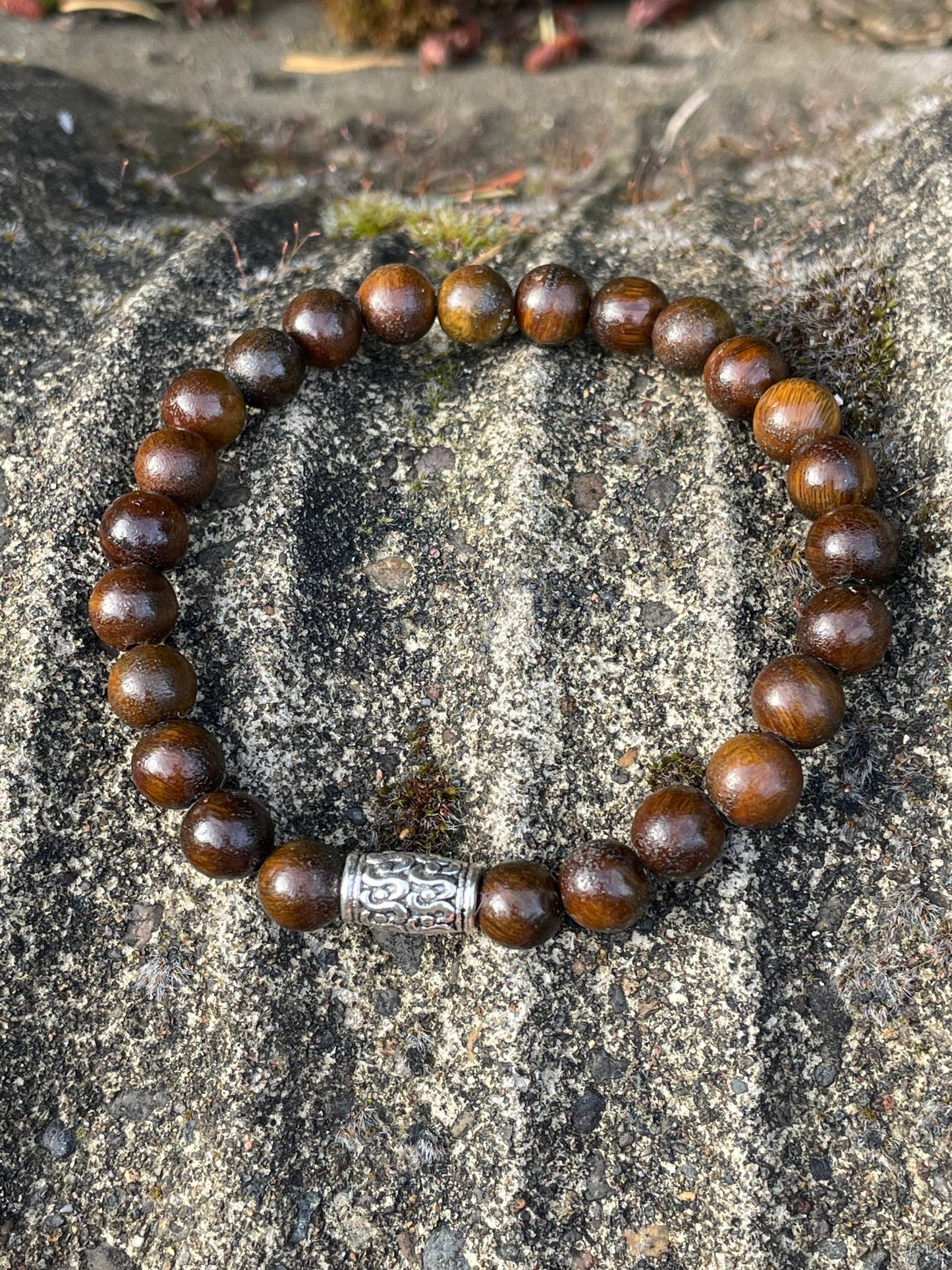 Men Jewelry Bracelet Wood Silver Handmade Beaded