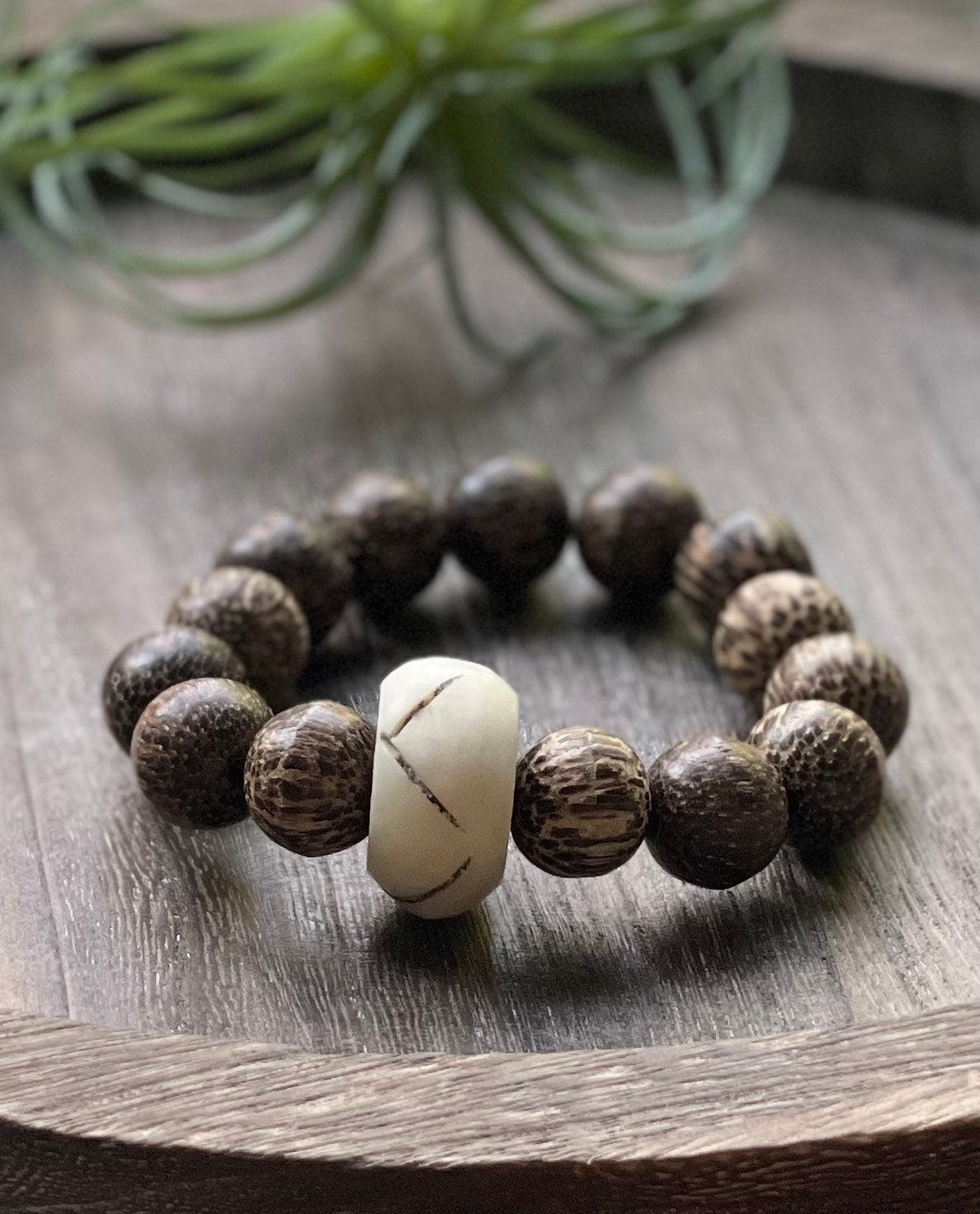 Mens Jewelry Bracelet Natural Wood Bone Brown Coconut White Copper Handmade Gift Gifts Birthday