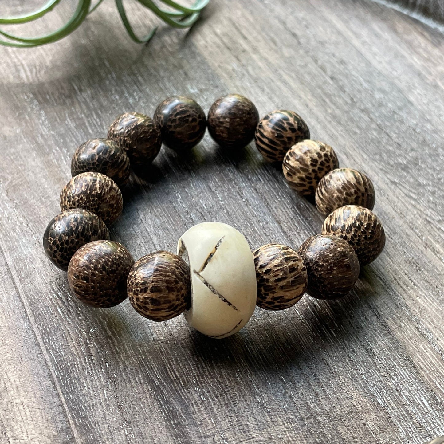 Mens Jewelry Bracelet Natural Wood Bone Brown Coconut White Copper Handmade Gift Gifts Birthday