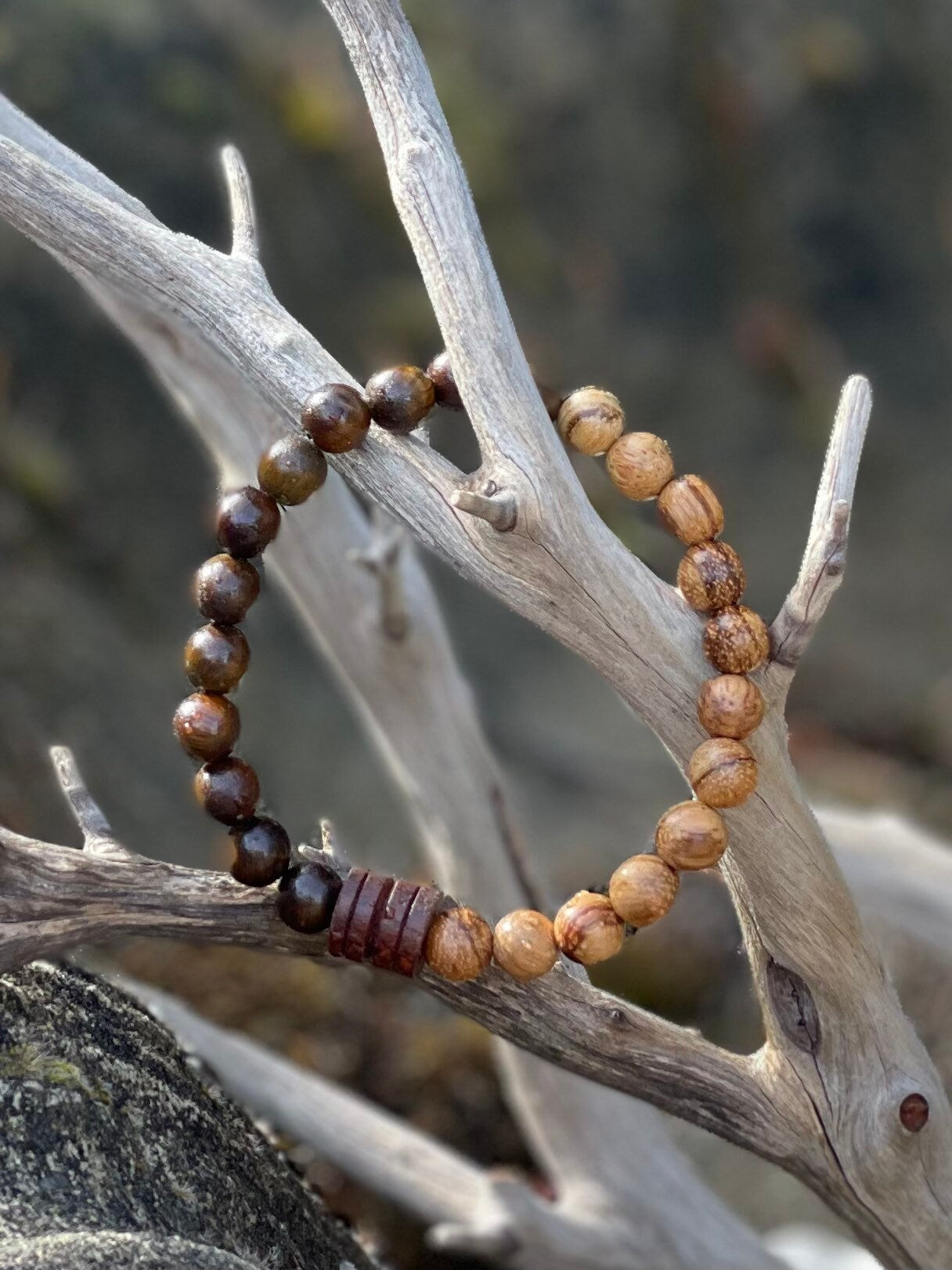 Mens Jewelry Bracelet Wood Brown Stretch