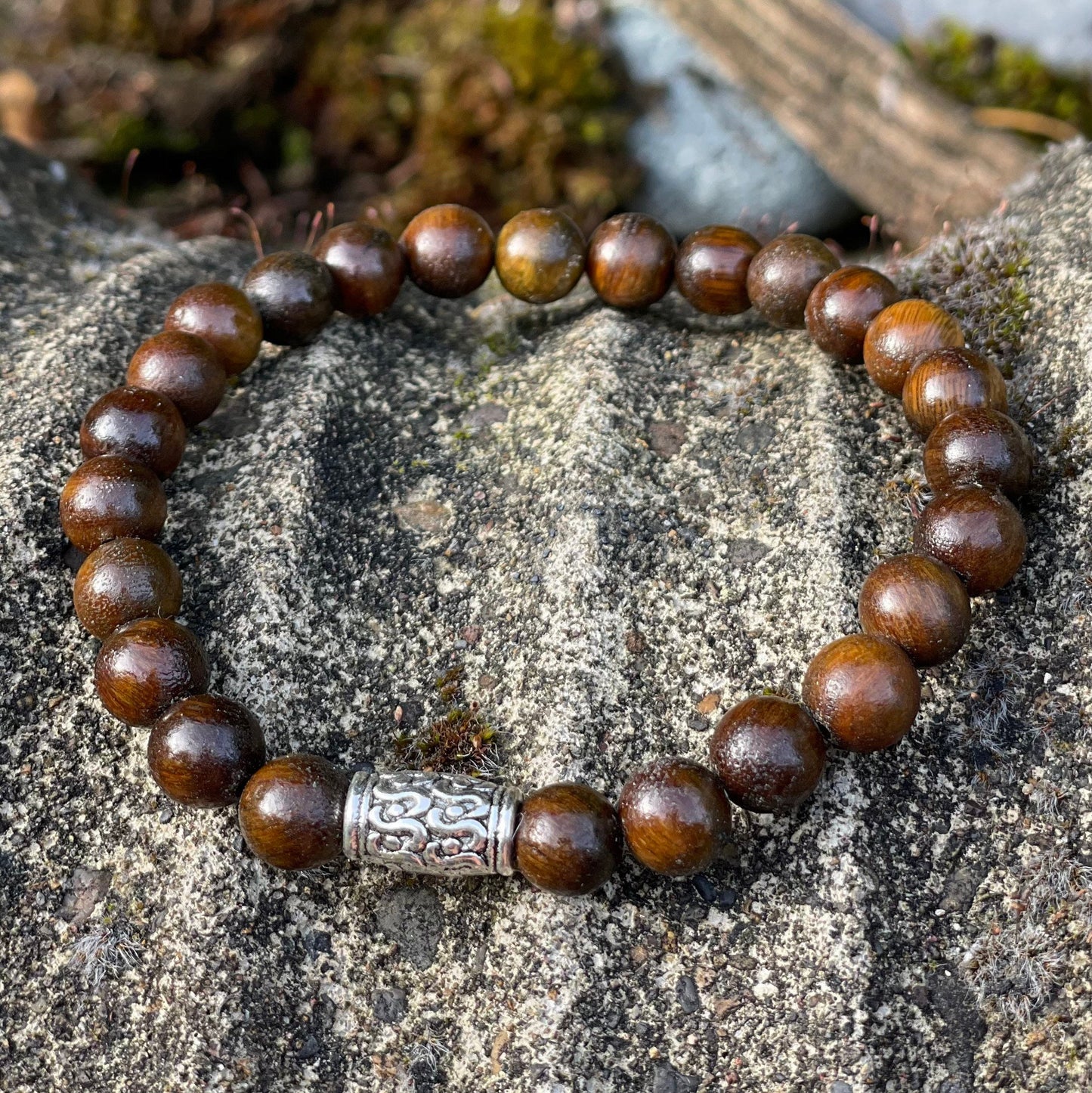 Men Jewelry Bracelet Wood Silver Handmade Beaded