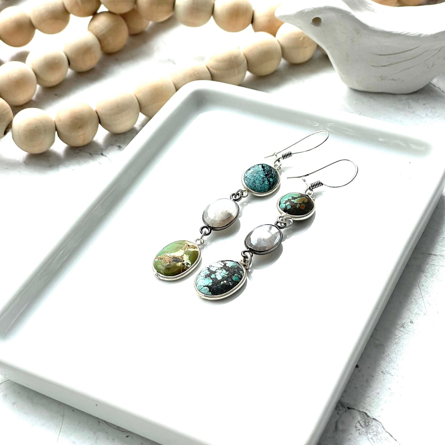 Earrings Jewelry Women Turquoise Sterling Silver Gemstone Moonstone Green White