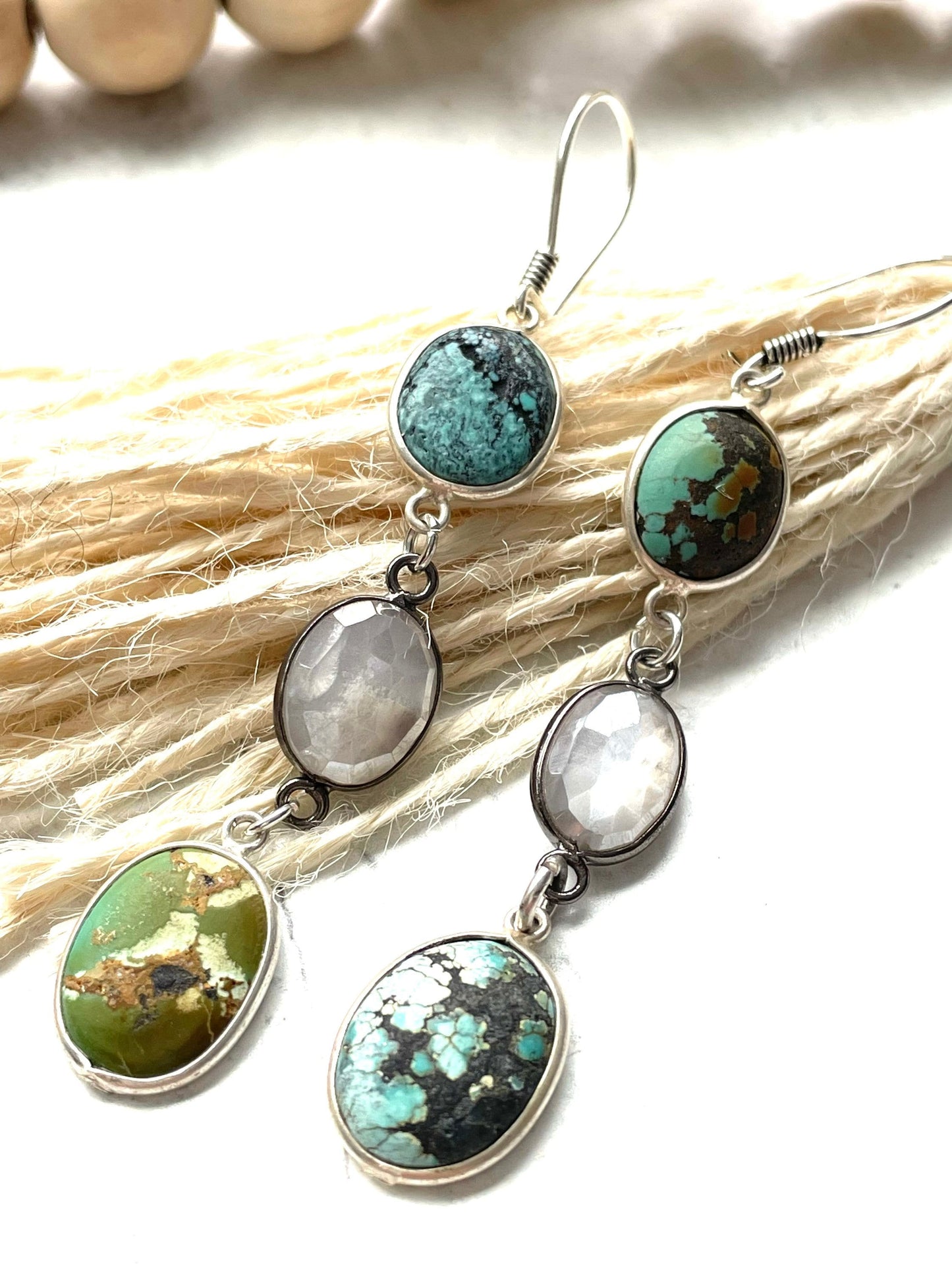 Earrings Jewelry Women Turquoise Sterling Silver Gemstone Moonstone Green White