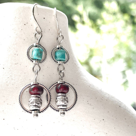 Jewelry Earrings Womens Gemstone Sterling Silver Turquoise Czech Glass