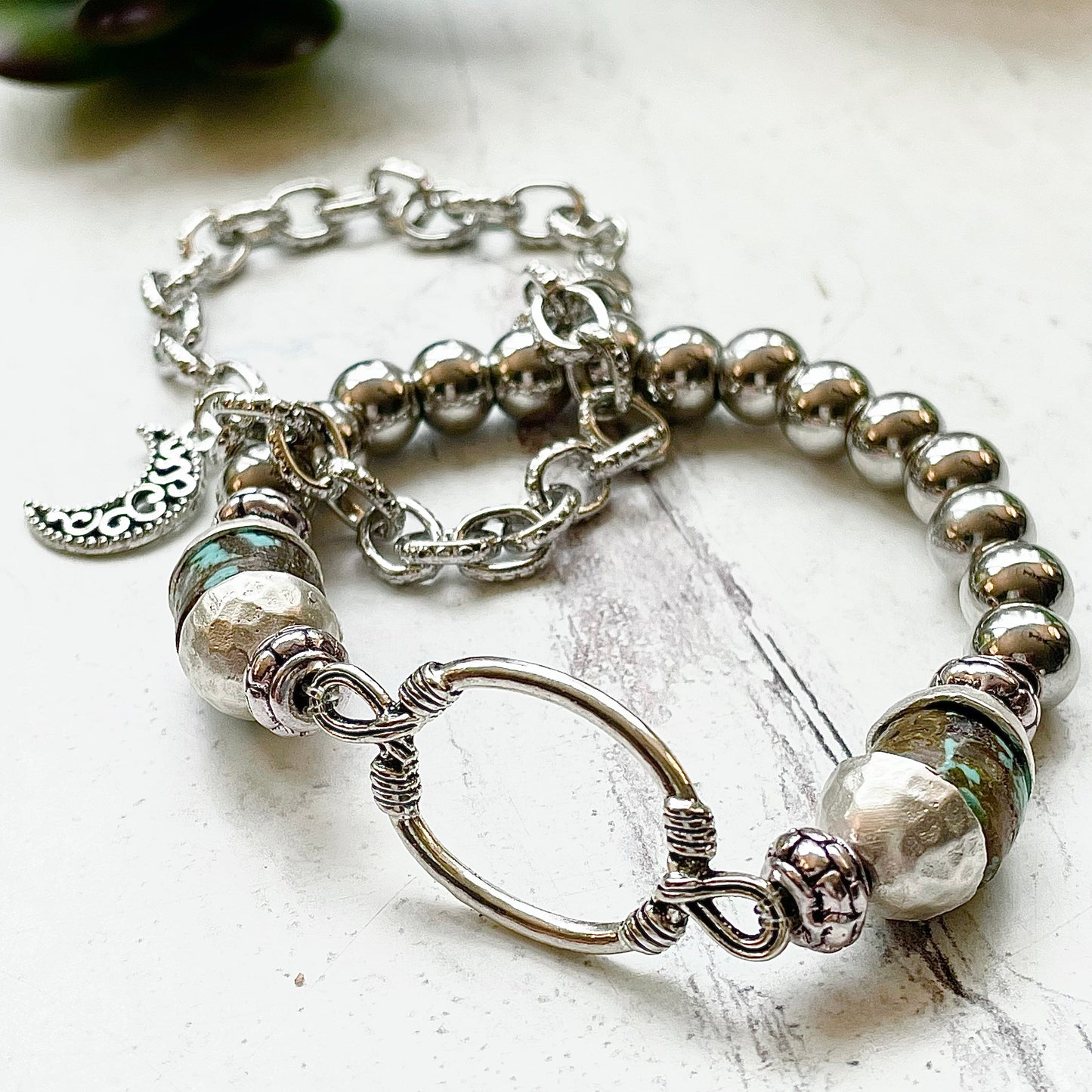 Jewelry Bracelet Beaded Turquoise Silver