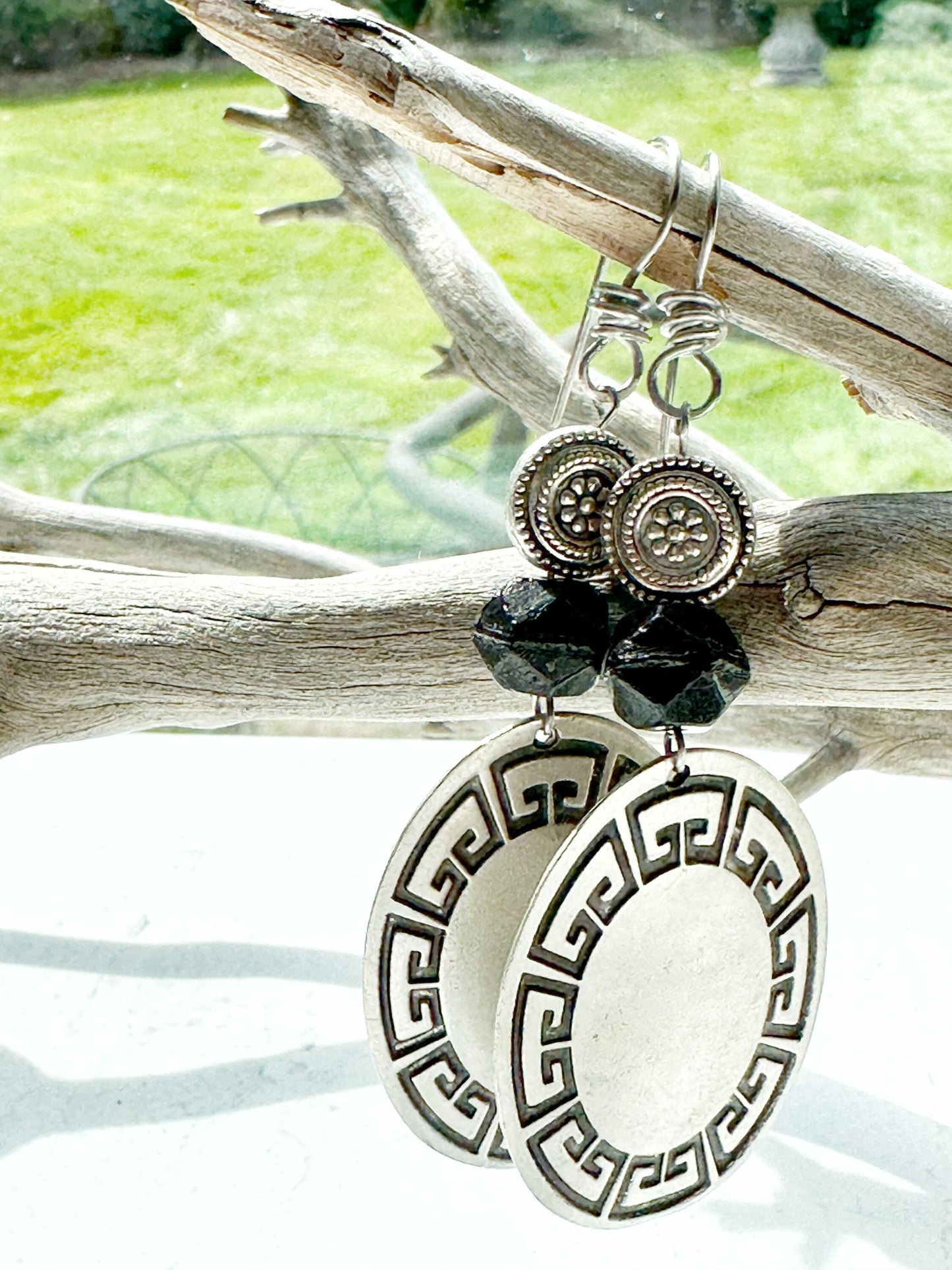 Earrings Jewelry Women Sterling Silver Boho Black Glass