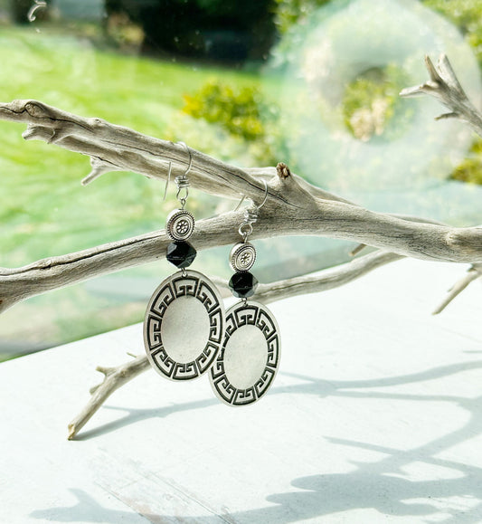 Earrings Jewelry Women Sterling Silver Boho Black Glass