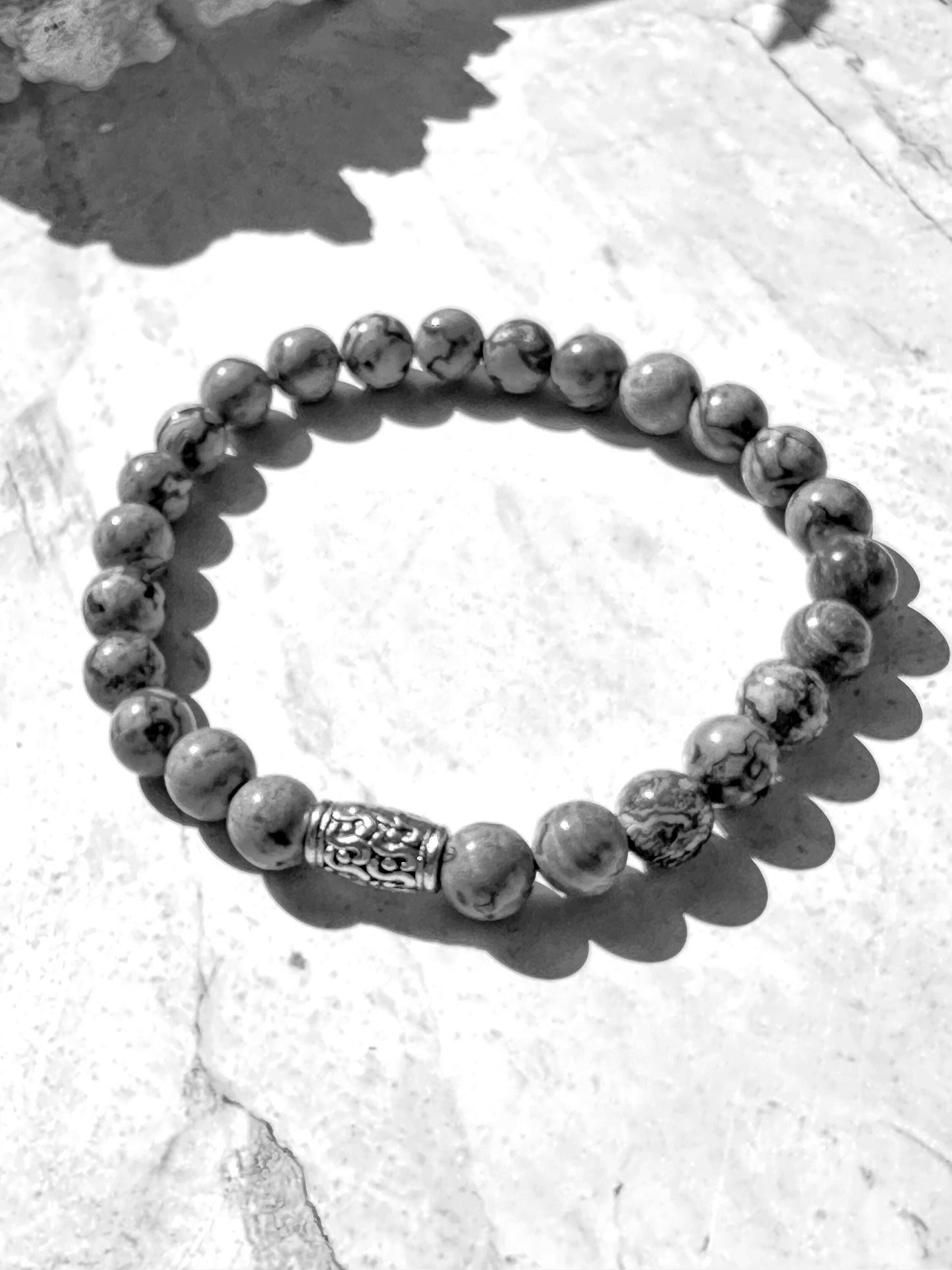 Mens Bracelet Gemstone Gray Silver Unisex