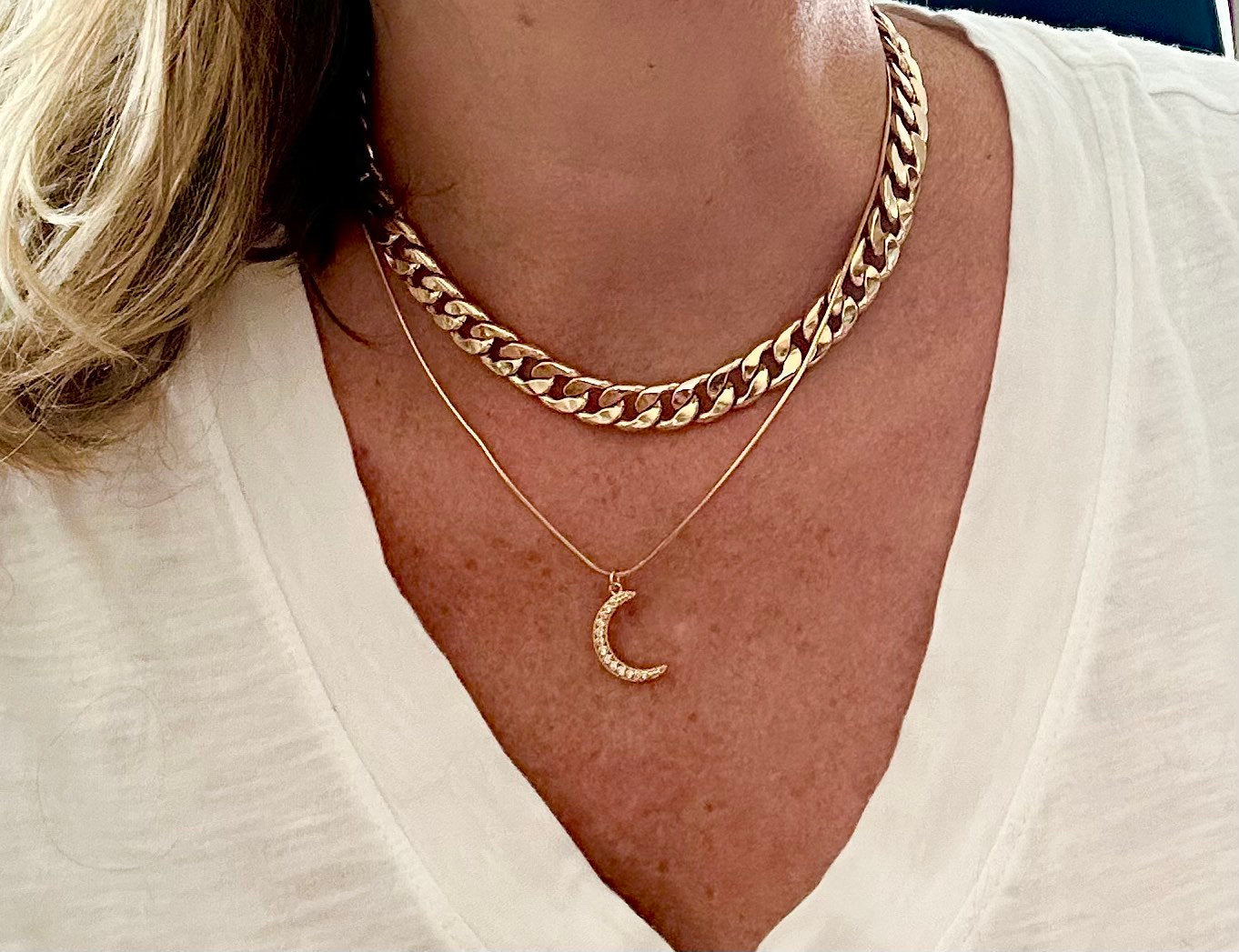 Gold Necklace Moon Chain Boho Classic Classy