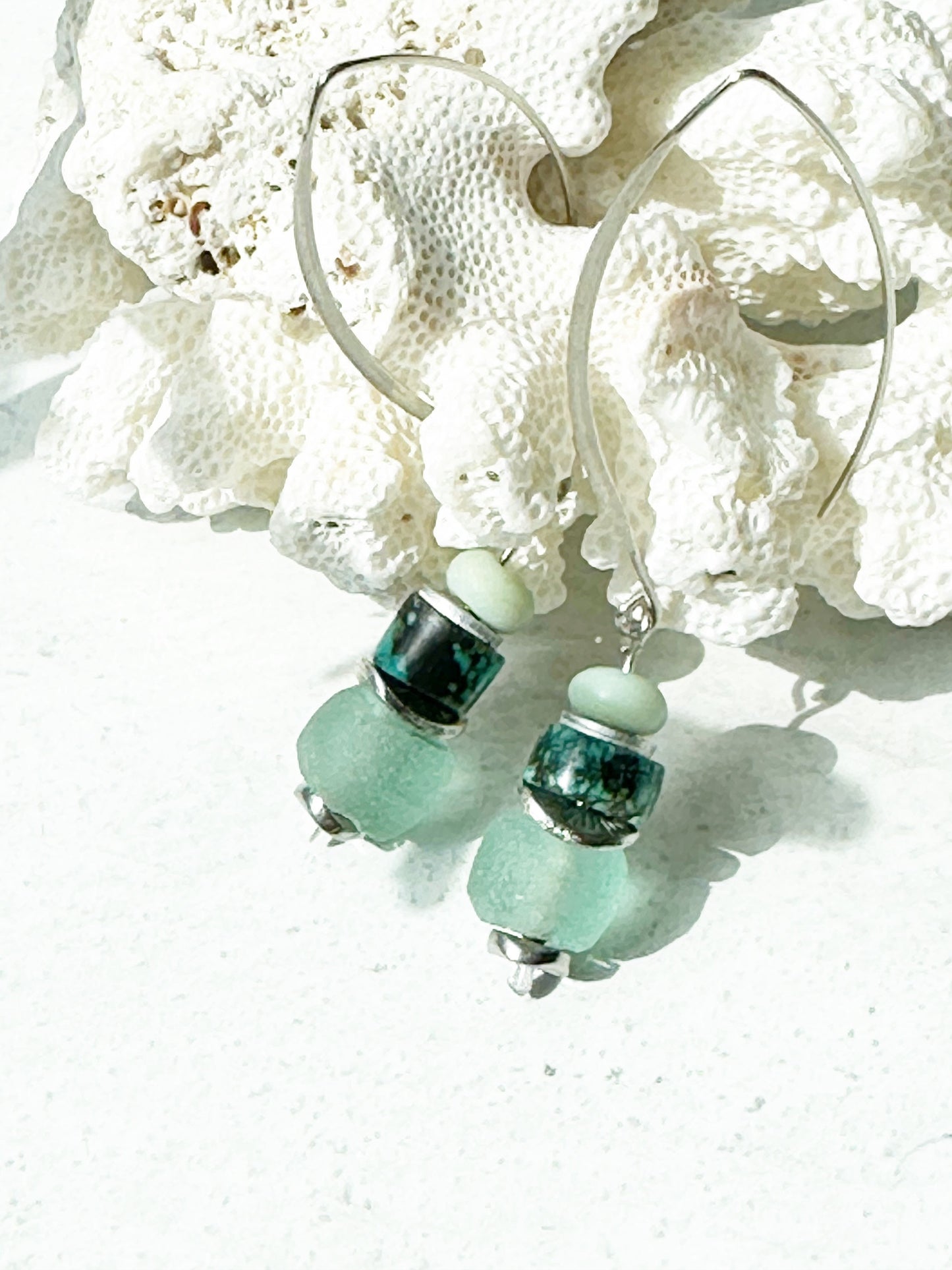 Earrings Jewelry Turquoise African Trade Glass Green Silver