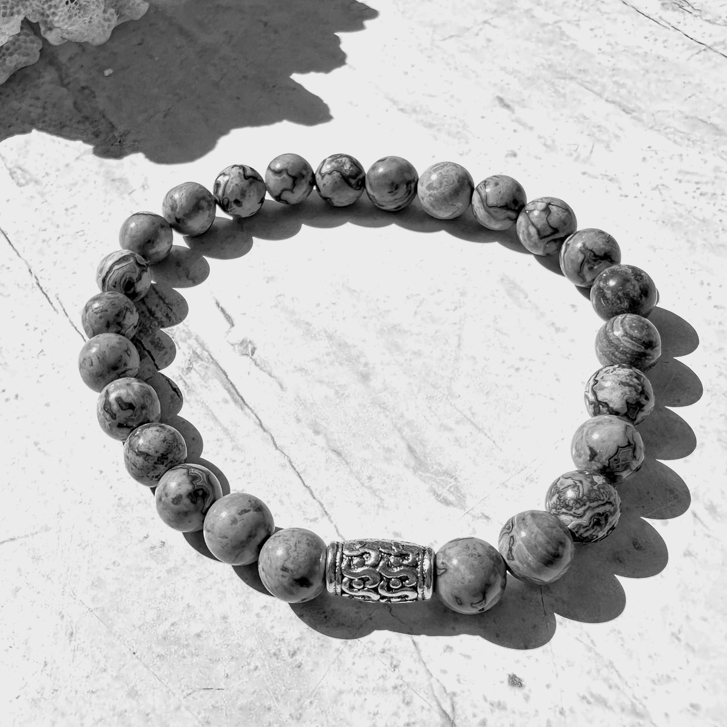 Mens Bracelet Gemstone Gray Silver Unisex