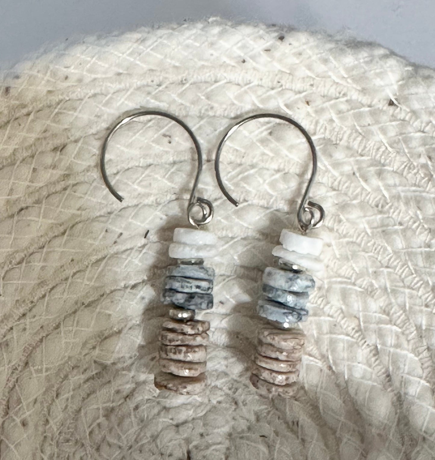 Earrings Jewelry Beach Shell White Tan Blue