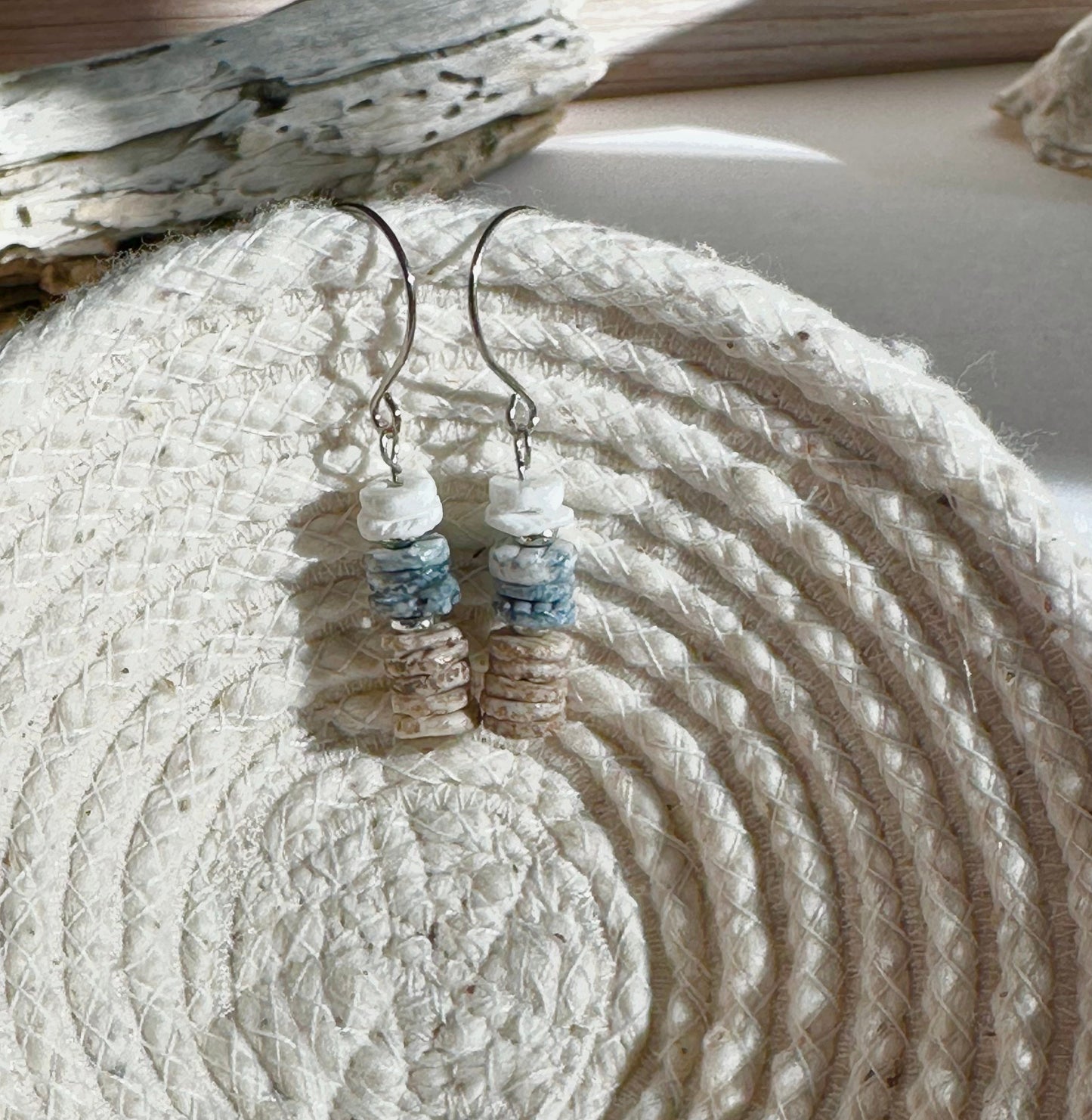 Earrings Jewelry Beach Shell White Tan Blue