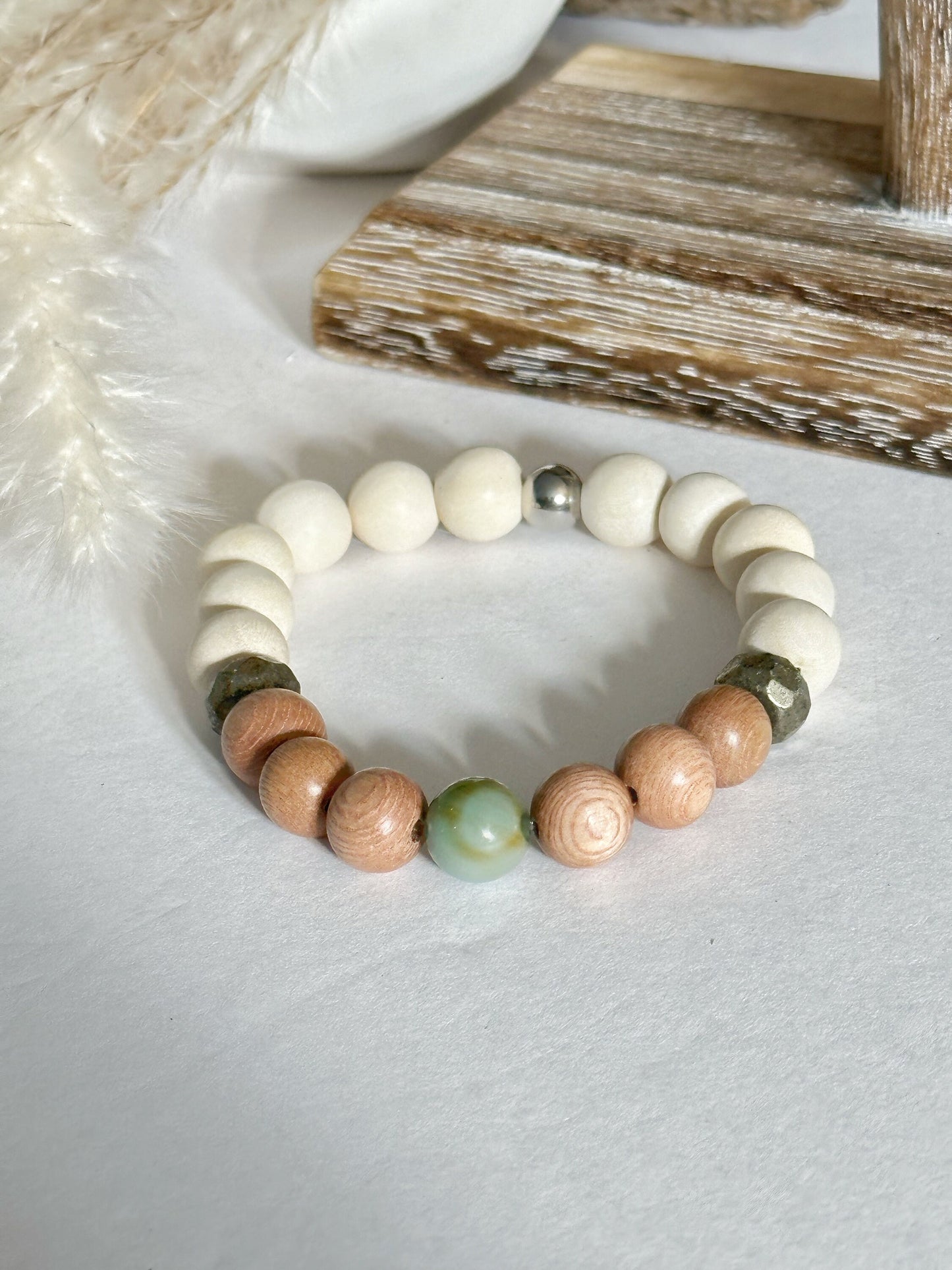 Jewelry Bracelets Beaded Gemstone Neutral Women White Cream Tan Beige Green