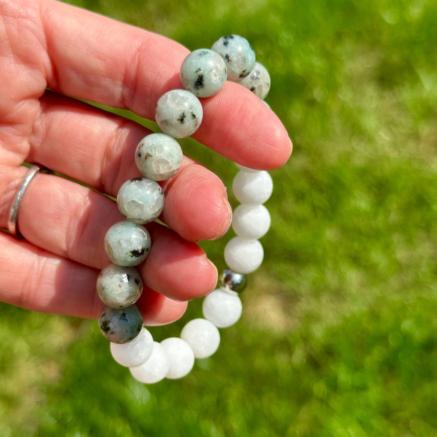 Womens Jewelry Bracelets Beachy Gemstone Green White