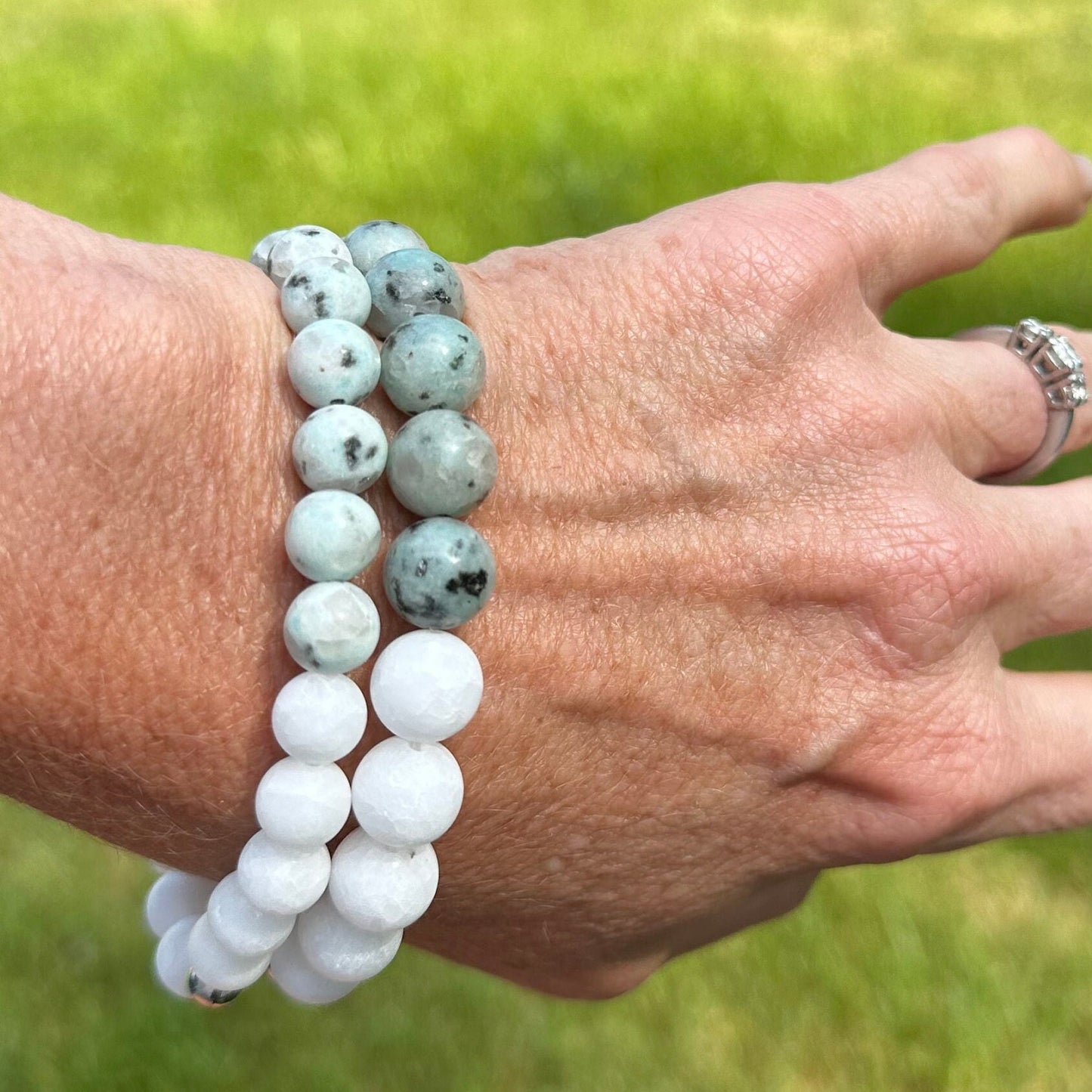 Womens Jewelry Bracelets Beachy Gemstone Green White