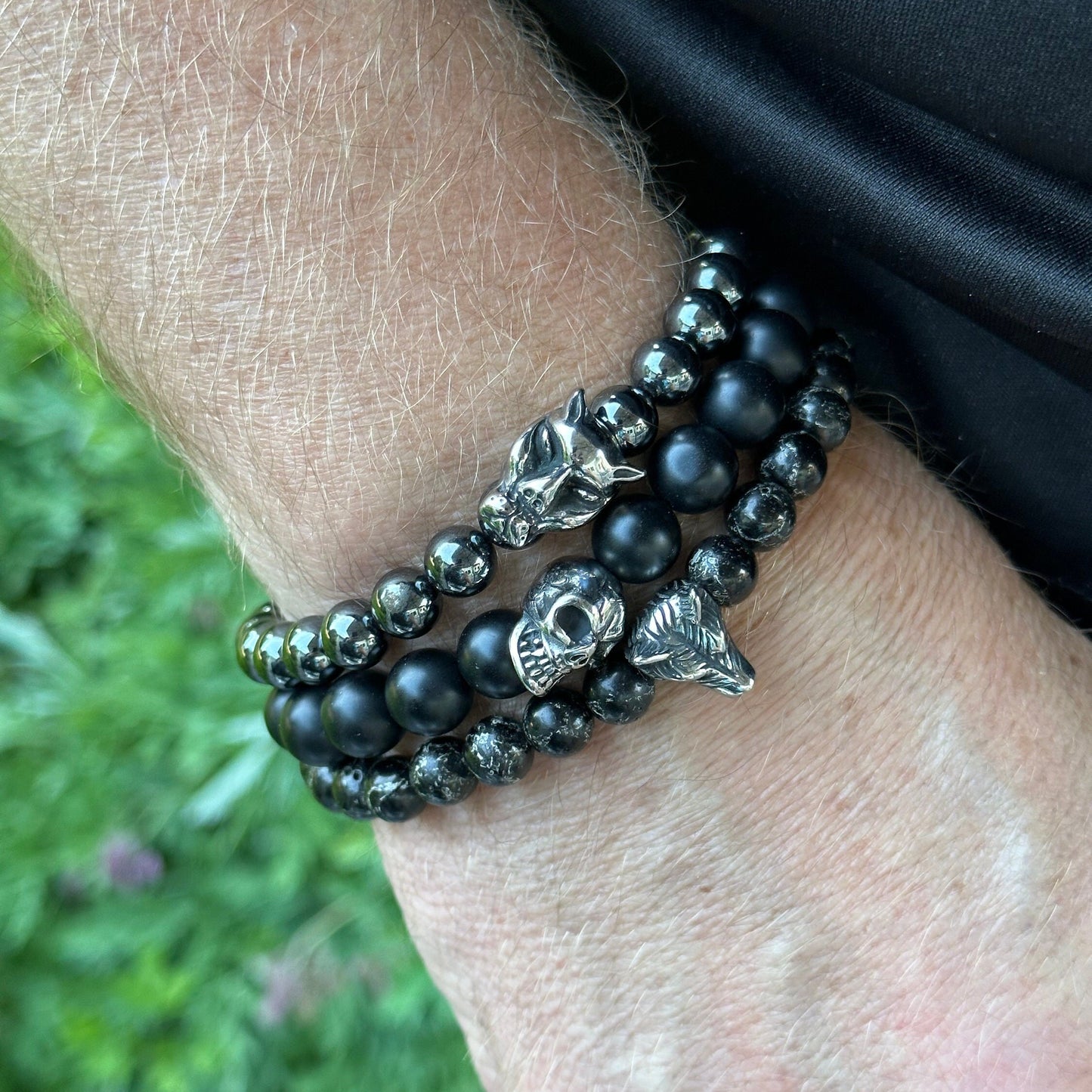 Men's Unisex Jewelry Bracelet Beaded Black Skull