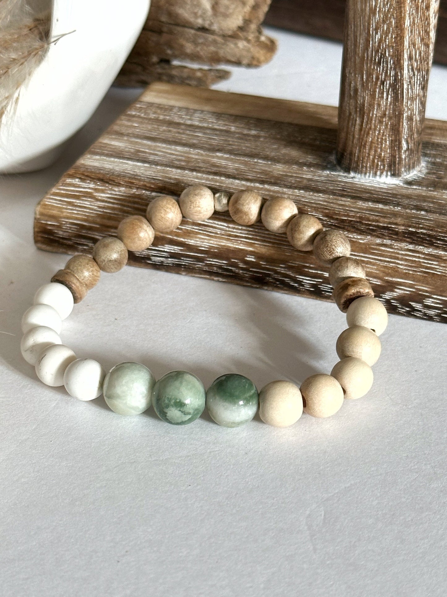 Jewelry Bracelets Beaded Gemstone Neutral Women White Cream Tan Beige Green