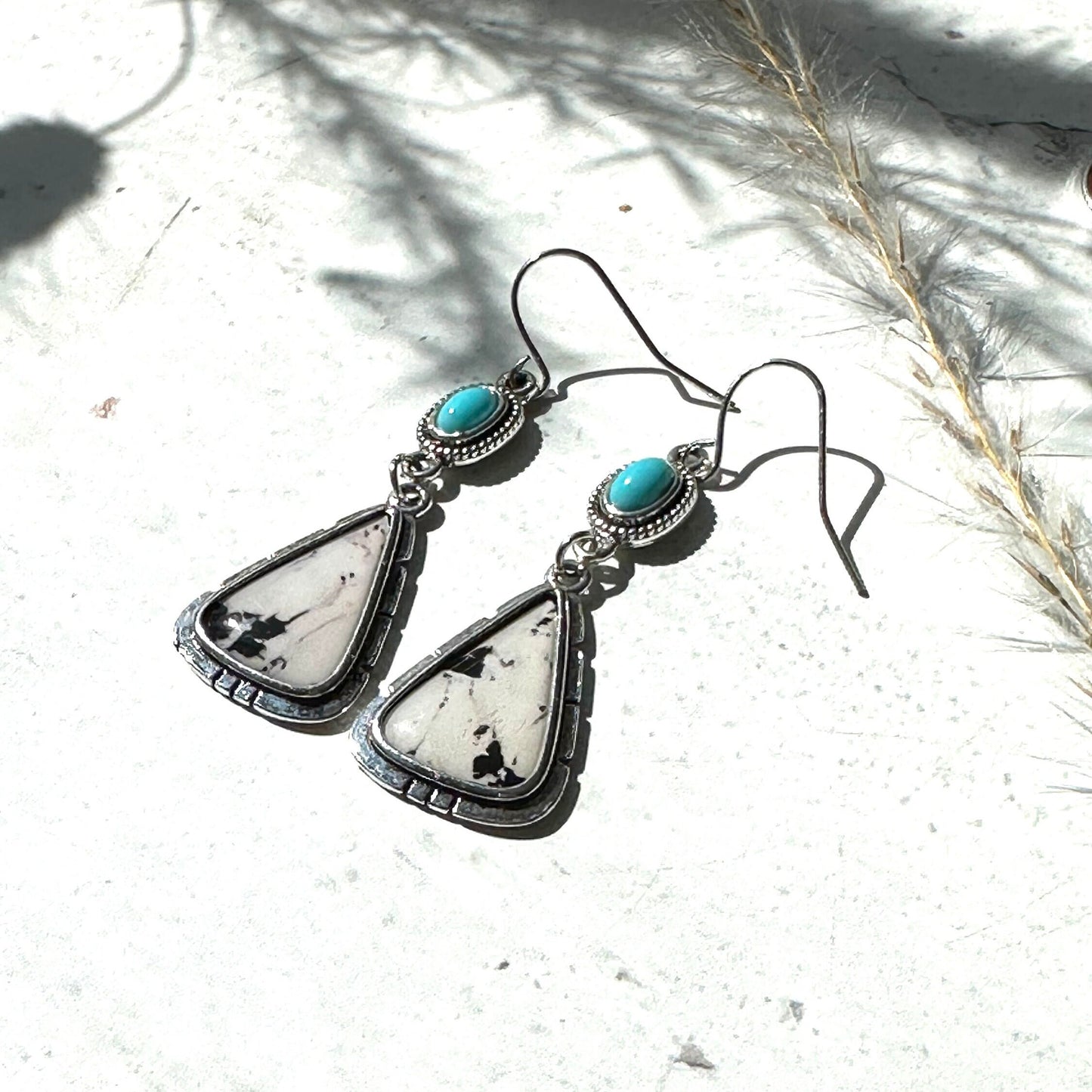 Earrings Jewelry Silver Boho Dangle Turquoise White Black