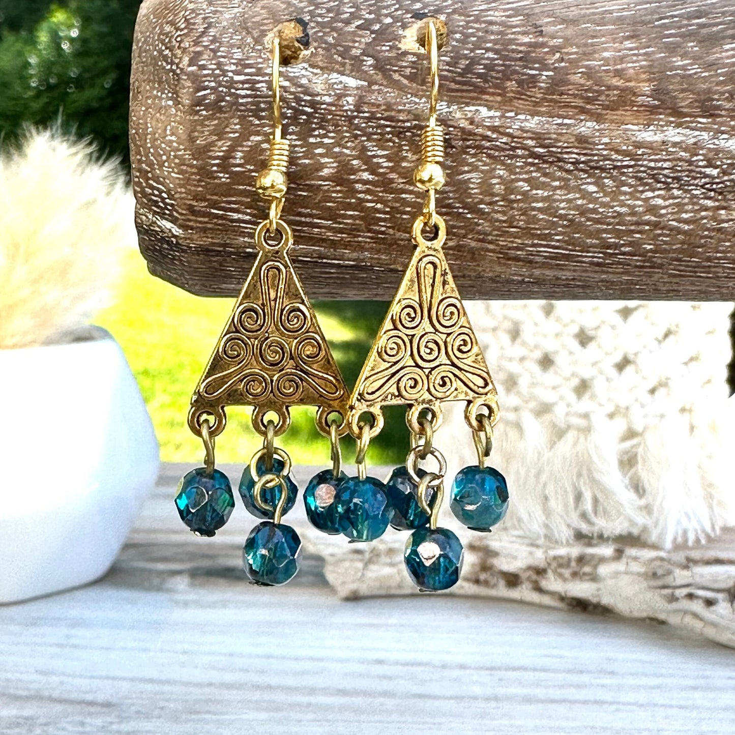 Beaded Dangle Earrings Chandelier Ethnic Indian Czech Glass