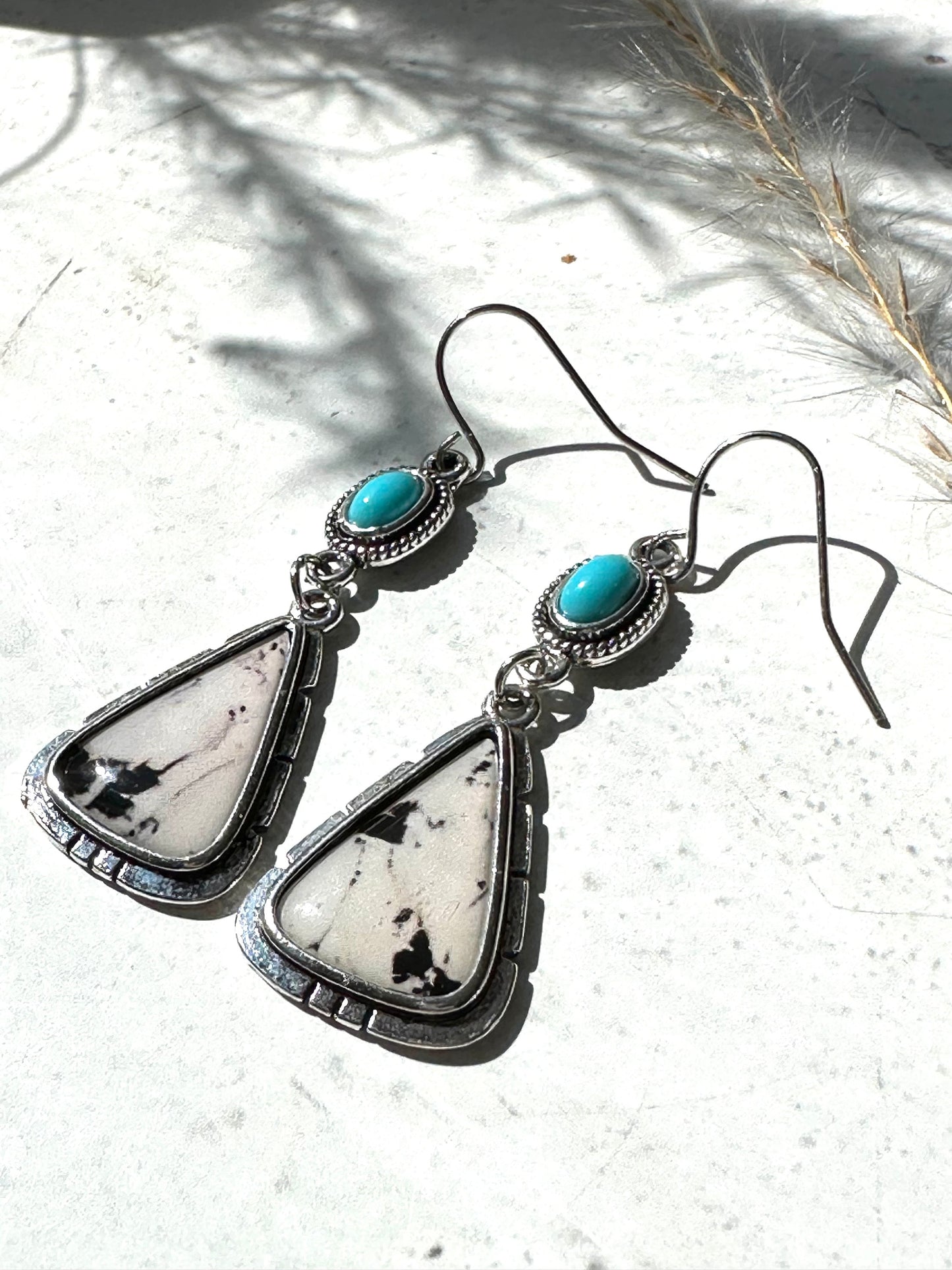 Earrings Jewelry Silver Boho Dangle Turquoise White Black