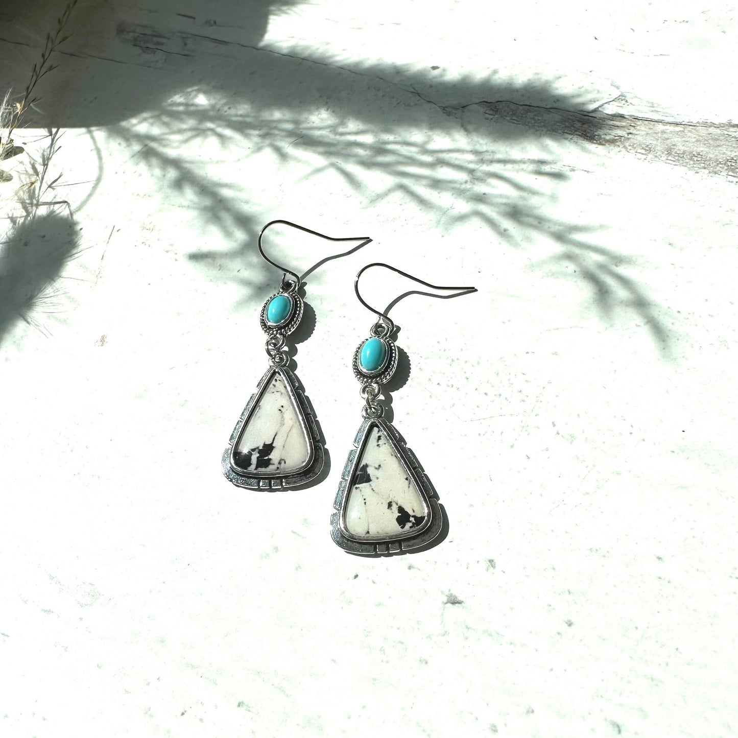 Earrings Jewelry Silver Boho Dangle Turquoise White Black