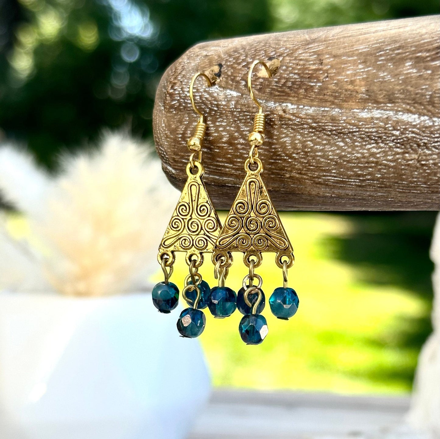 Beaded Dangle Earrings Chandelier Ethnic Indian Czech Glass