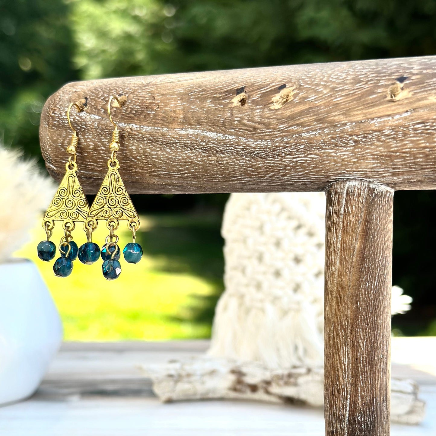 Beaded Dangle Earrings Chandelier Ethnic Indian Czech Glass