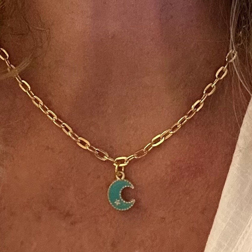 Gold Chain Necklace Pendant Charm Boho Moon