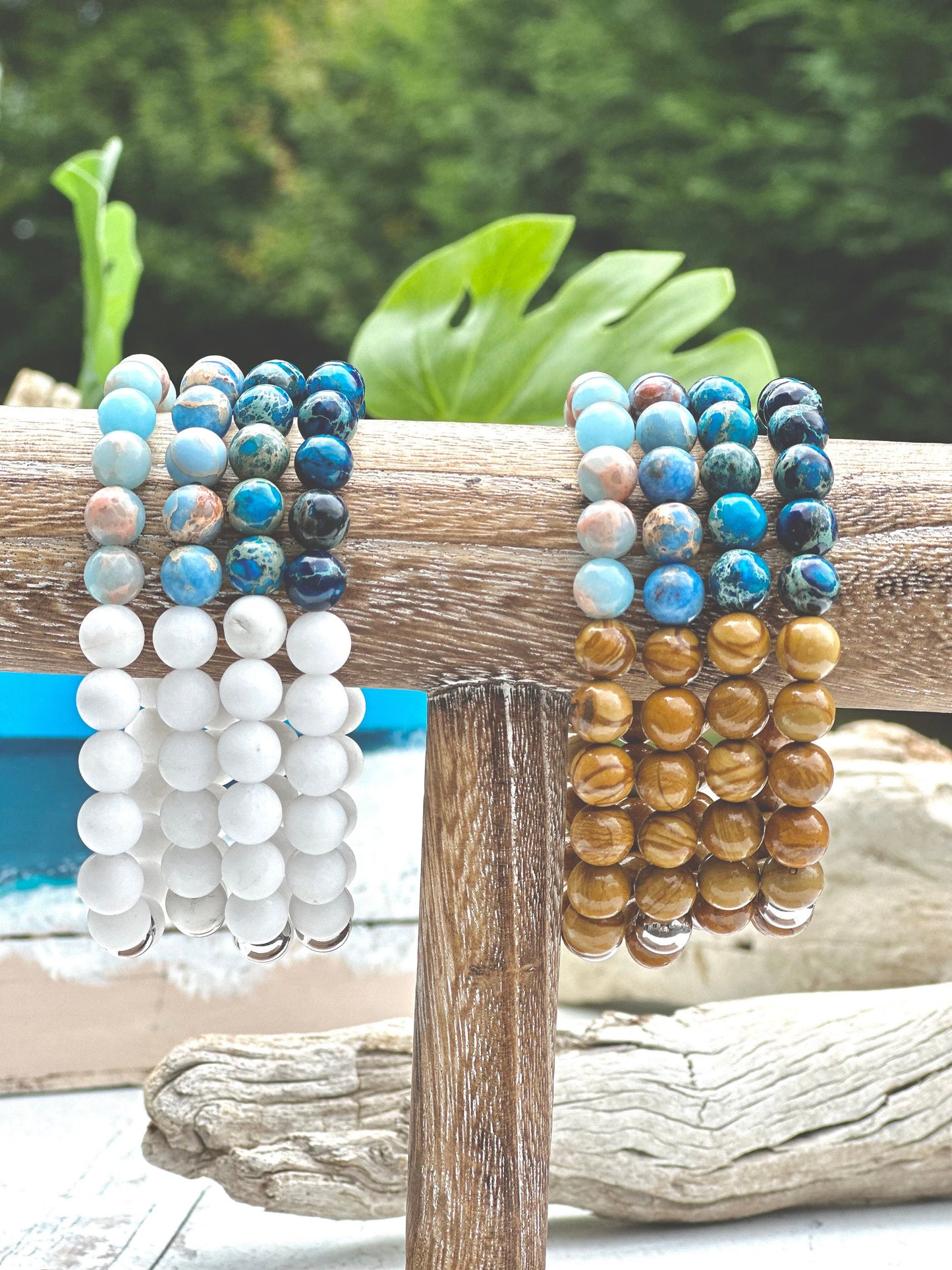 Bracelets Jewelry Gemstone Boho Blue White Stretch Stack