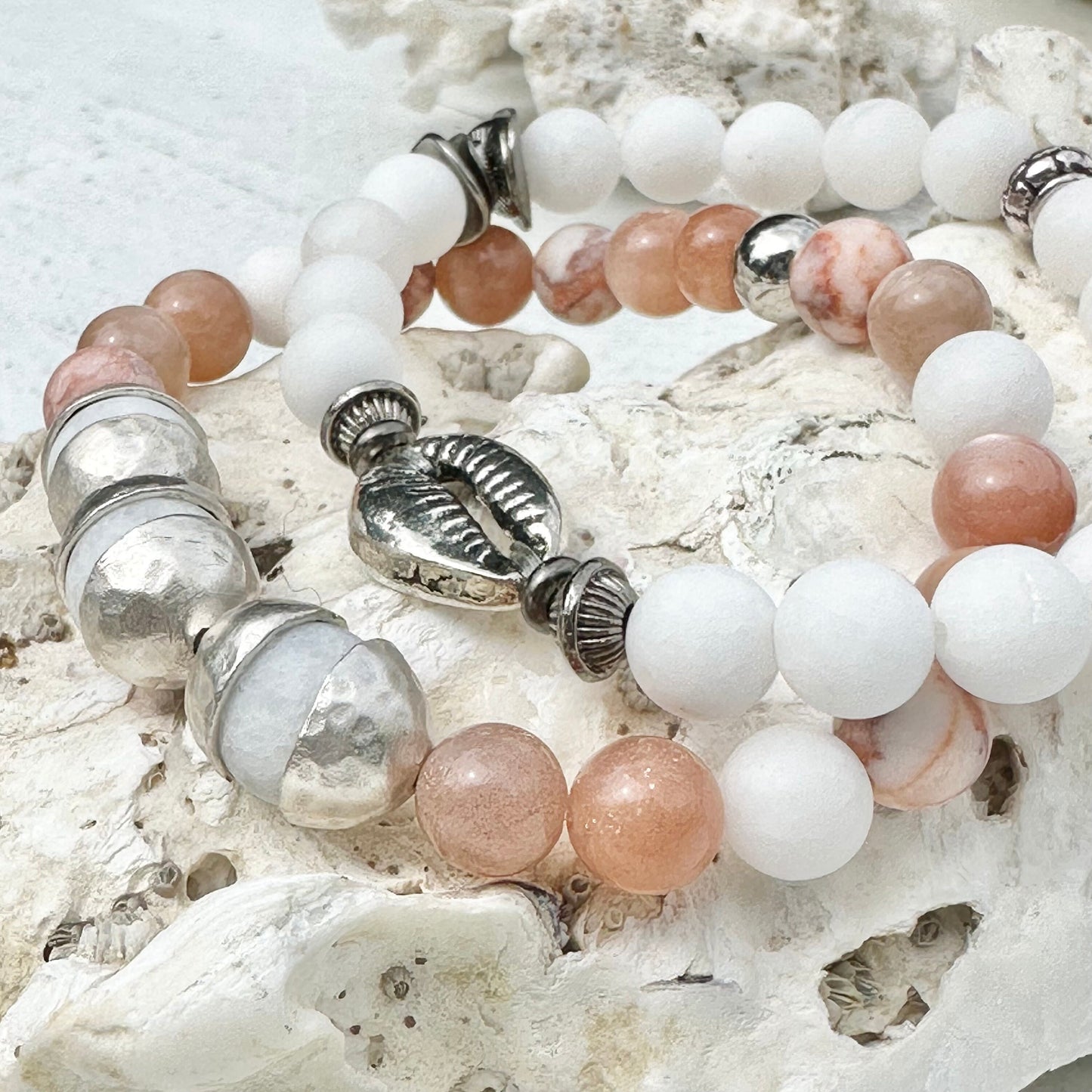 Bracelets Jewelry Womens Gemstone Peach White Silver