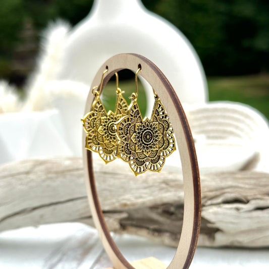 Indian Inspired Gold Filigree Hoop Earrings