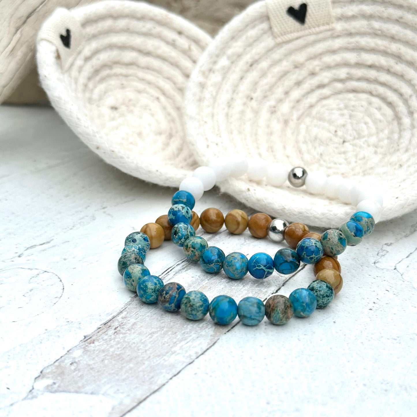 Bracelets Jewelry Gemstone Boho Blue White Stretch Stack