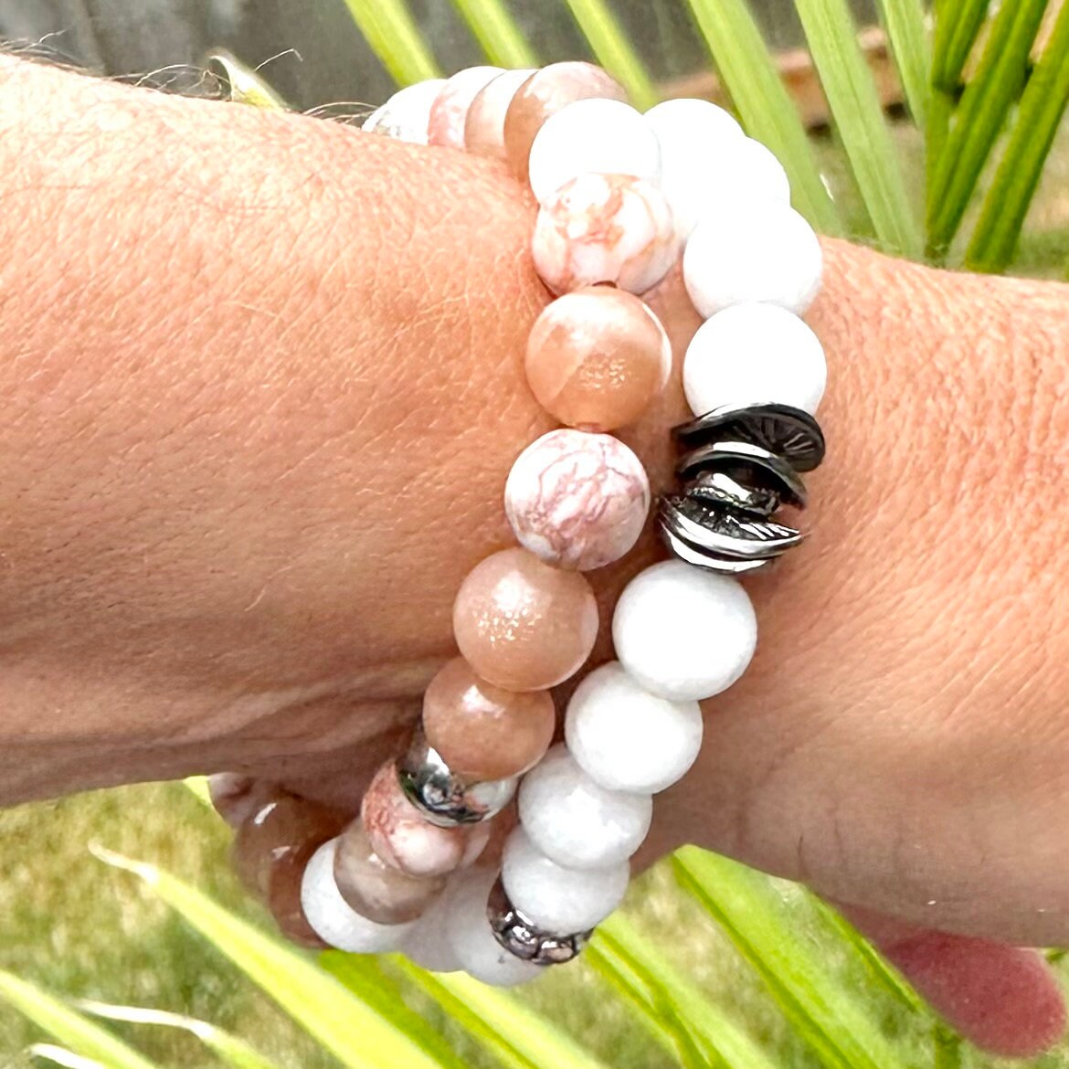 Bracelets Jewelry Womens Gemstone Peach White Silver