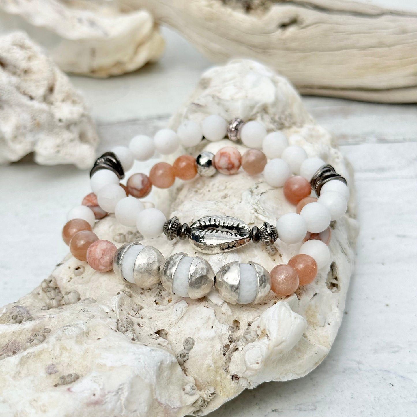 Bracelets Jewelry Womens Gemstone Peach White Silver