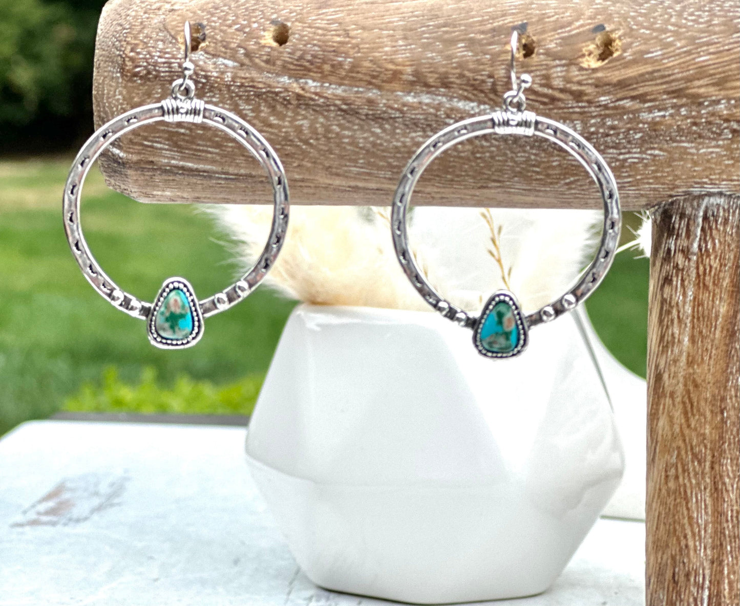 Earrings Hoops Turquoise Silver Boho