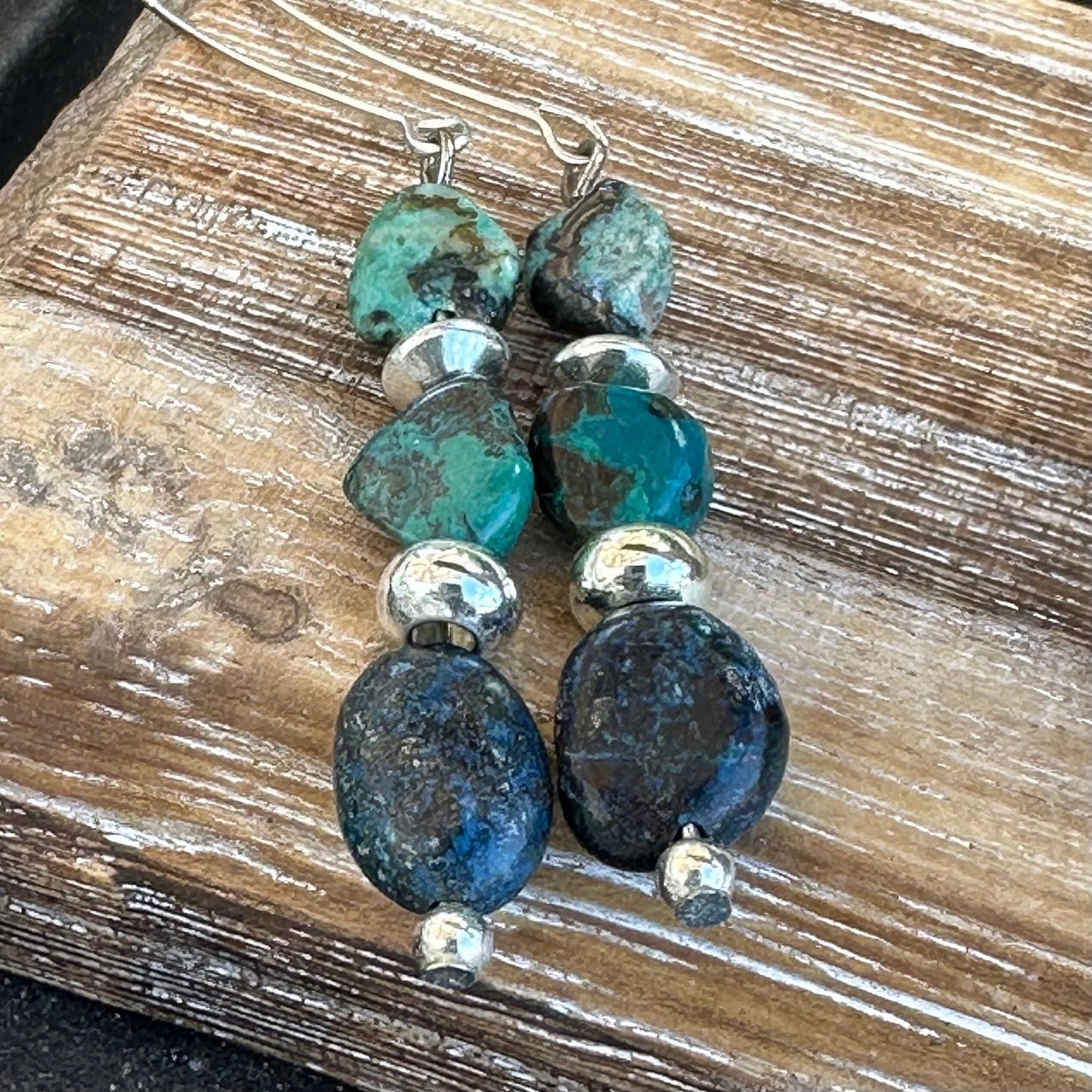 Gemstone Earrings Turquoise Sterling Silver Boho Dangle Blue Green