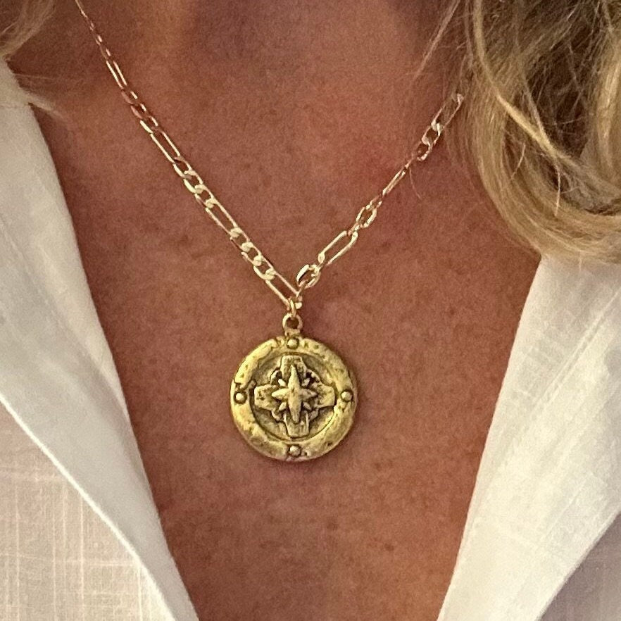 Gold Statement Necklace Gold Filled Coin Pendant