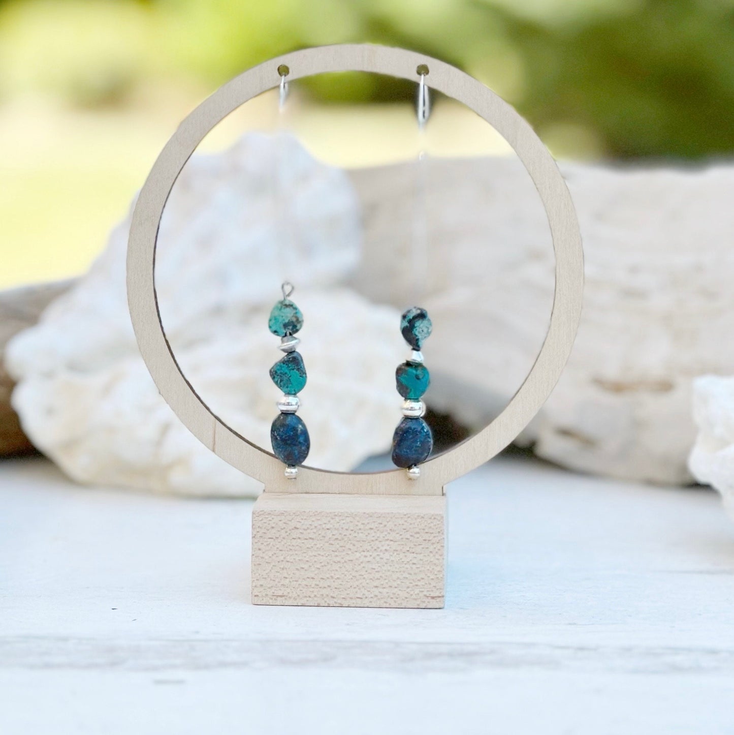 Gemstone Earrings Turquoise Sterling Silver Boho Dangle Blue Green