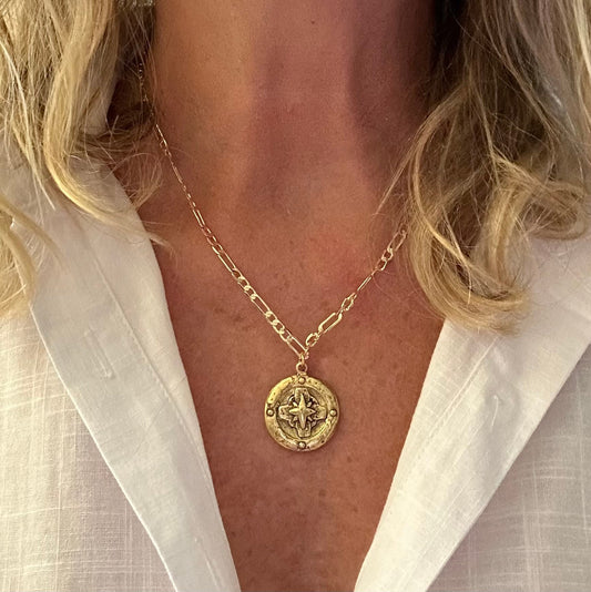 Gold Statement Necklace Gold Filled Coin Pendant