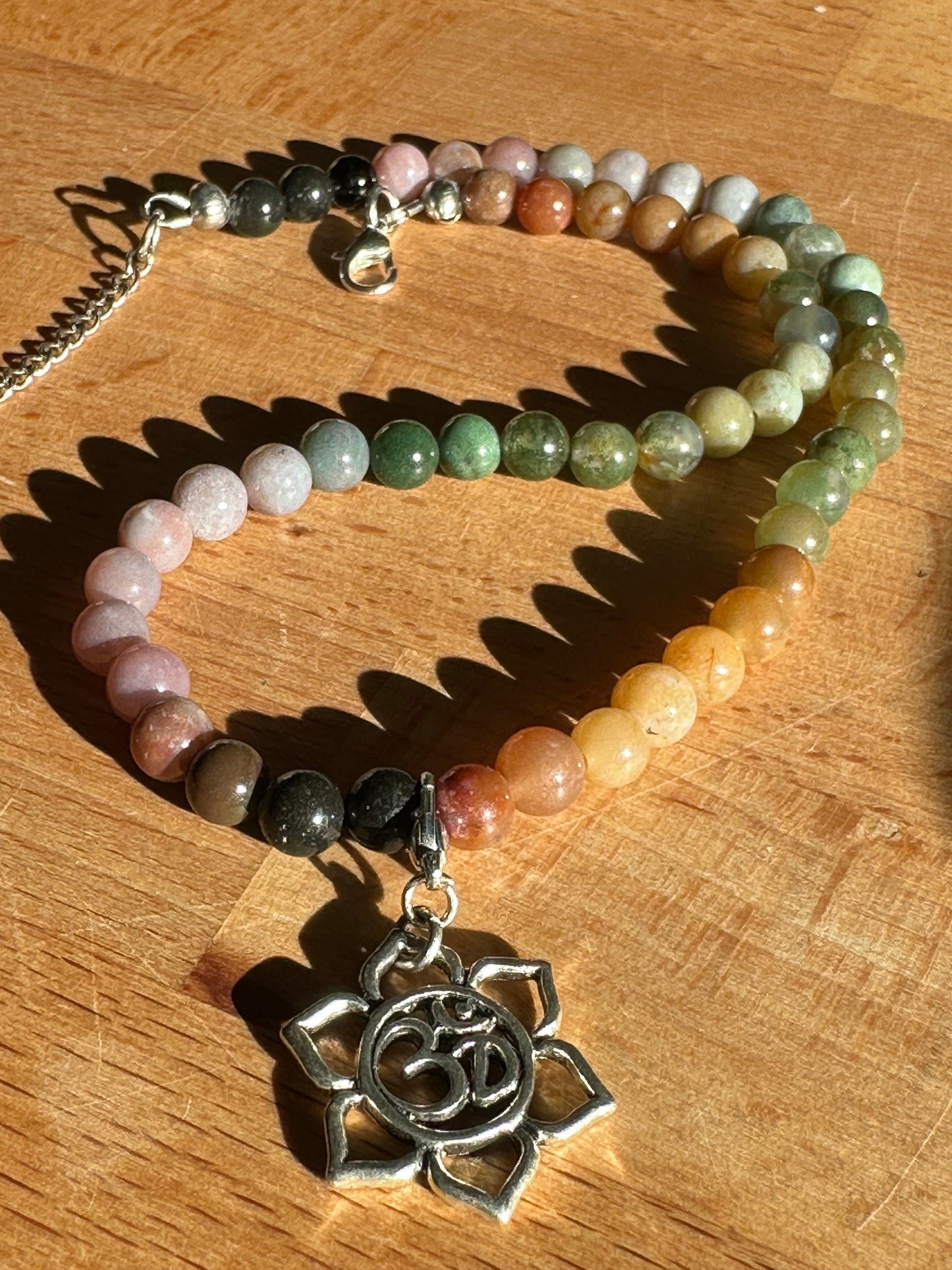 Jewelry Necklace Beaded Gemstone Rainbow Pendant Charm Ohm